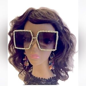 Oversized Jeweled lined Square Sunglasses